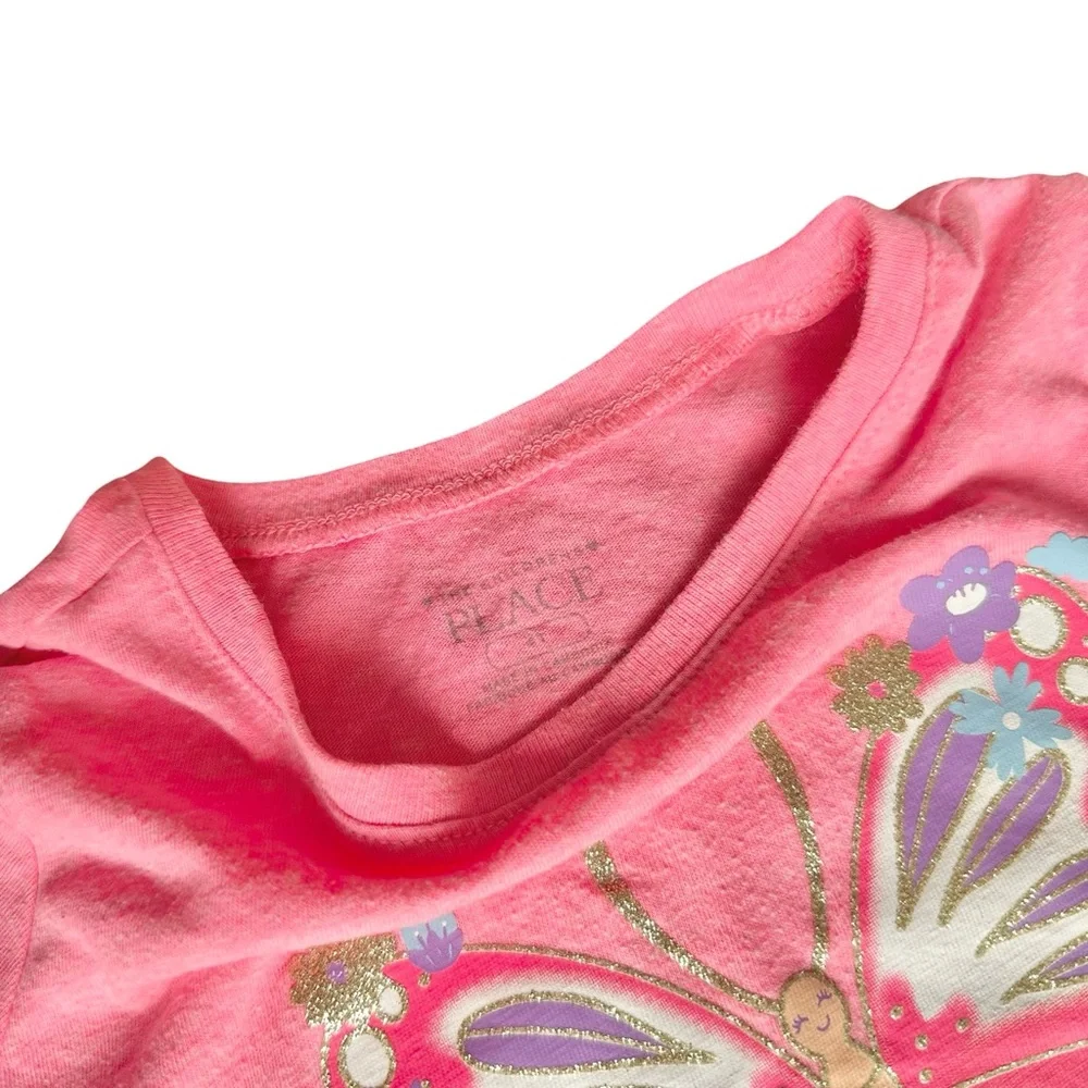 Children's place 4T girls butterfly  pink short sleeve graphic glitter shirt